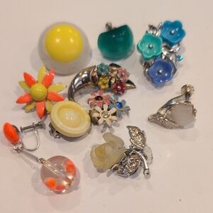 Assorted Floral and Resin Clip-On And screwback Single Earrings